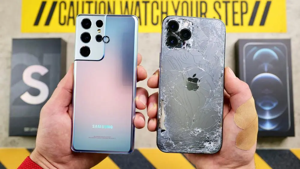 iPhone 12 Pro Max vs Galaxy S21 Ultra drop test