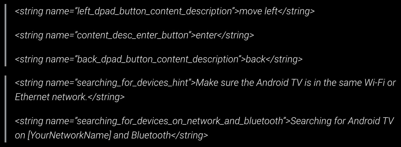 Google TV strings for remote control
