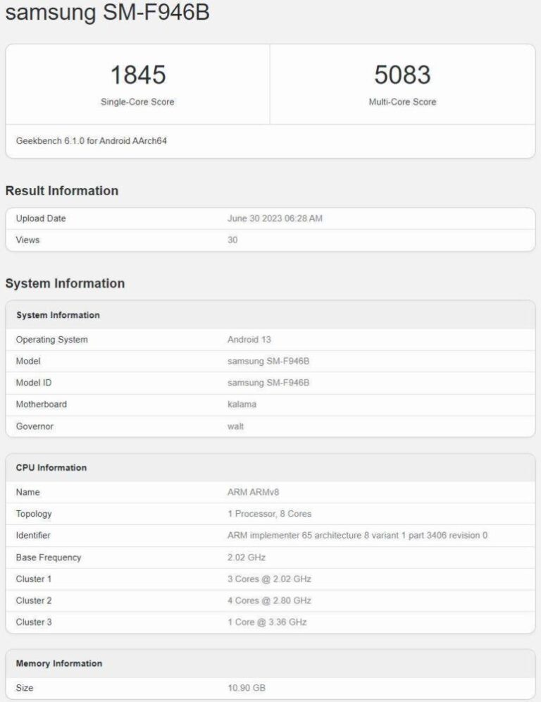 Samsung Galaxy Z Fold 5: Το παγκόσμιο μοντέλο πέρασε από το Geekbench