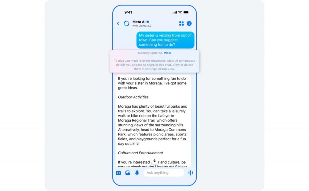 Meta, Meta AI: Η συζήτηση με το chatbot γίνεται πιο προσωπική με ενίσχυση μνήμης &#8211; Μόνο για τις ΗΠΑ προς το παρόν